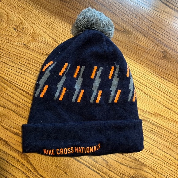 Nike Cross Nationals Pom Beanie - Navy and Orange - Picture 1 of 7